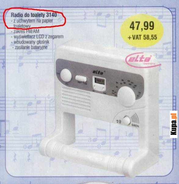 Radio do toalety - z uchwytem na papier toaletowy